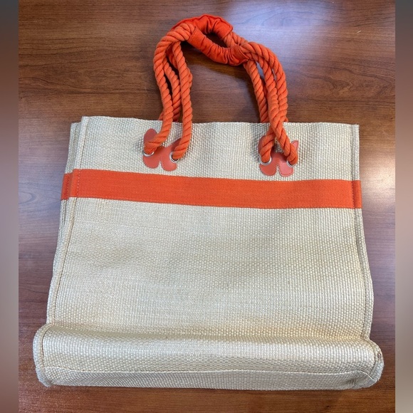 Escada Ivory Tote with Orange Trim and Handles - Picture 10 of 15